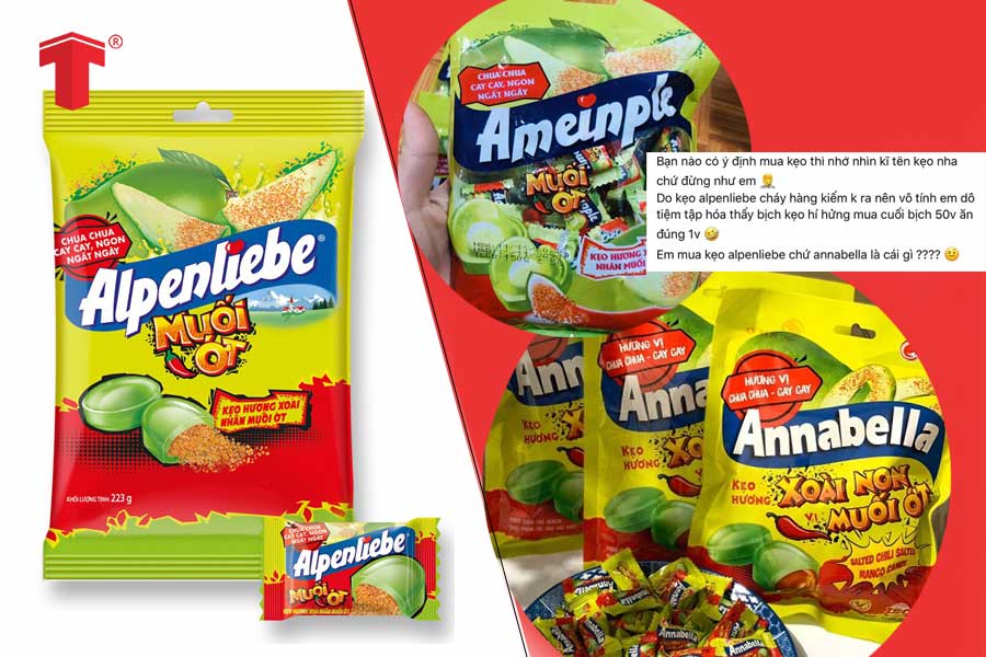Sản phẩm kẹo hương xoài nhân muối ớt Alpenliebe được nhiều đơn vị sao chép sản phẩm trên thị trường thời gian qua
