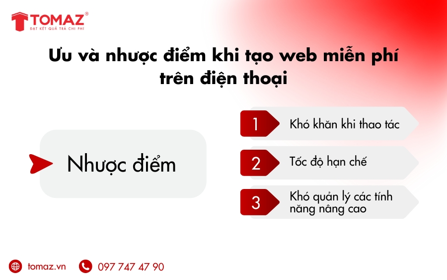Nhược điểm trong cách tạo web trên điện thoại