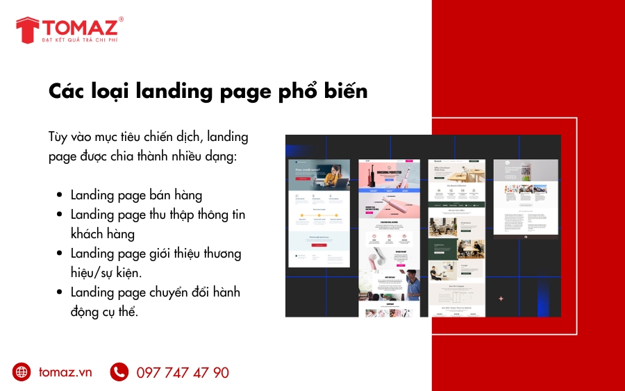 Các loại website landing page phổ biến 