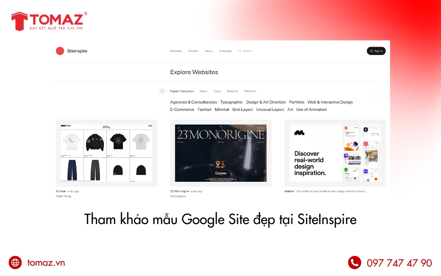 Tham khảo mẫu Google Site đẹp tại SiteInspire