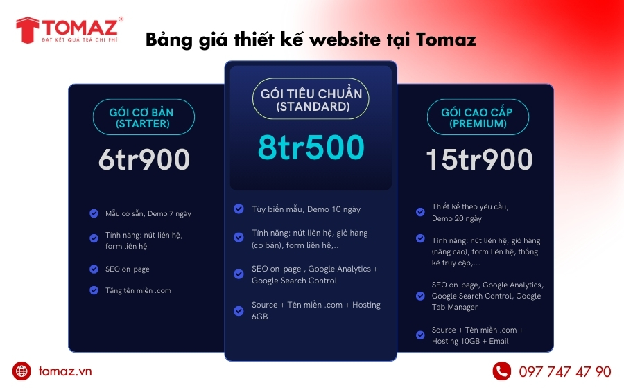 Bảng báo giá thiết kế website giá rẻ tại Tomaz