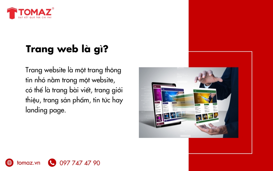 Trang website là một trang thông tin nhỏ nằm trong một website