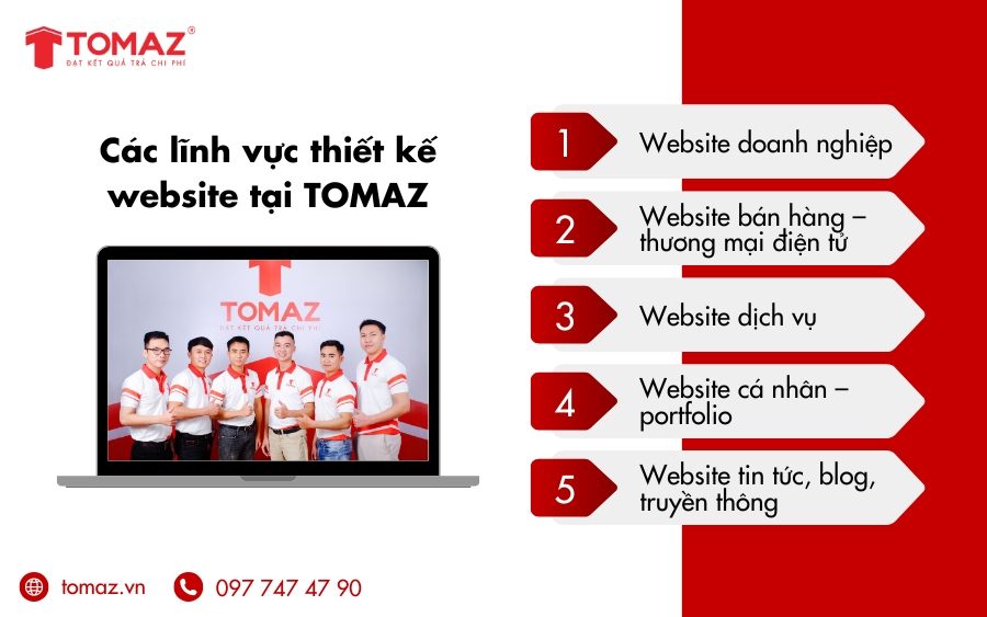 Dịch vụ thiết kế trang website chuẩn SEO đa dạng lĩnh vực tại Tomaz