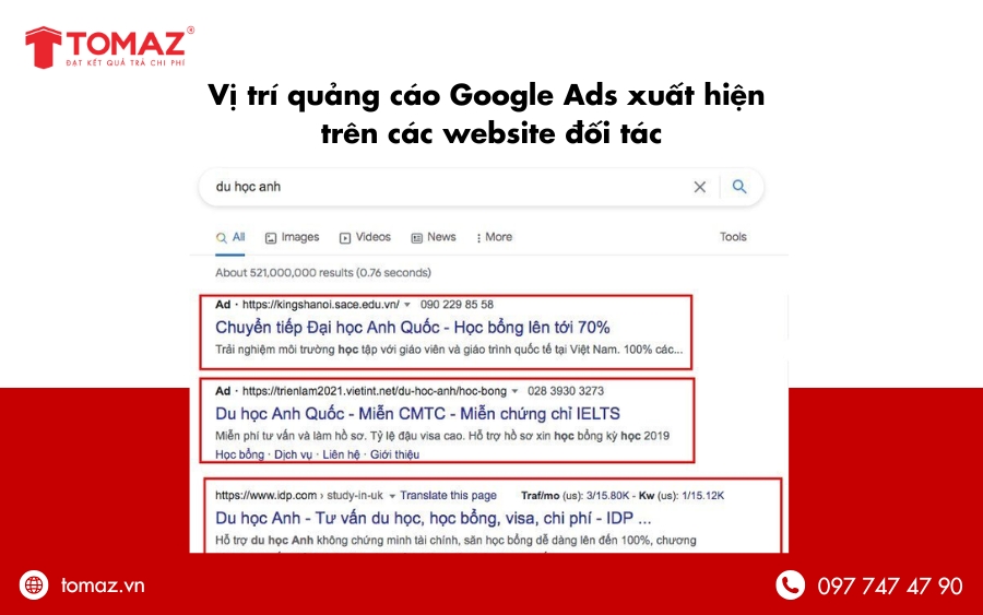 Vị trí mẫu quảng cáo xuất hiện trên các trang web mà khách hàng truy cập