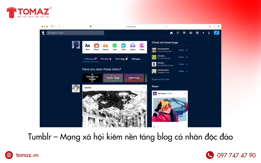 Nền tảng tạo website cá nhân nổi tiếng - Tumblr