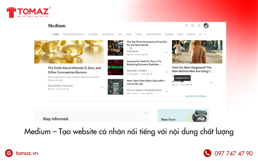 Nền tảng tạo website cá nhân nổi tiếng - Medium