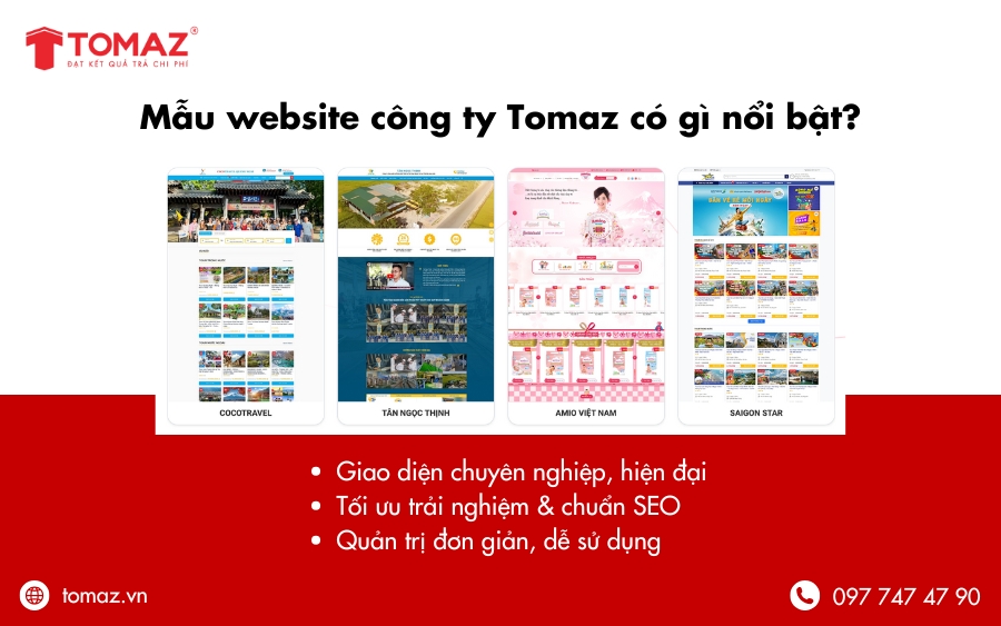 Các mẫu website công ty TOMAZ thực hiện có giao diện hiện đại, chuẩn SEO