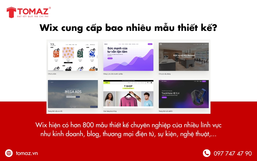 Wix hiện có hơn 800 mẫu thiết kế chuyên nghiệp