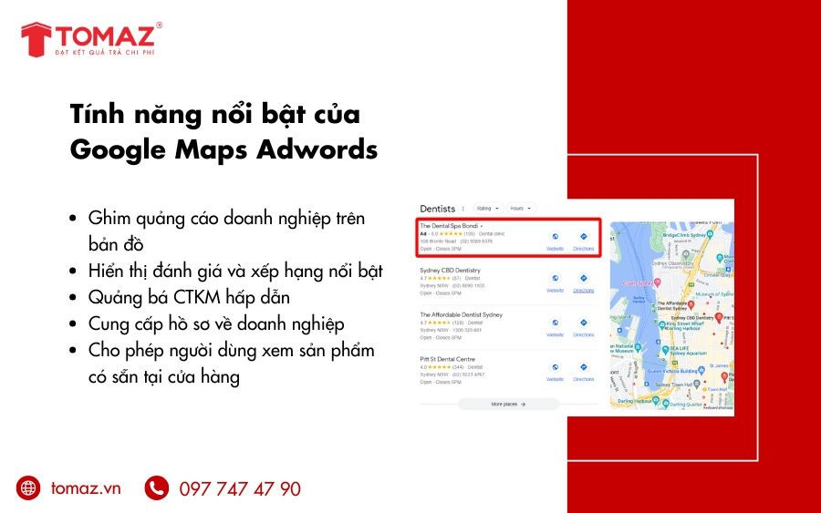 Tính năng nổi bật của Google Maps Adwords