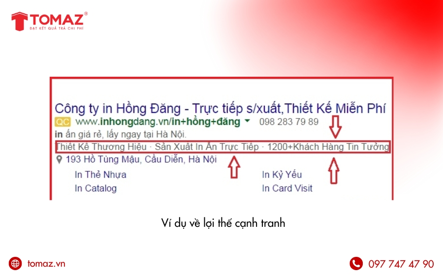 Ví dụ về lợi thế cạnh tranh