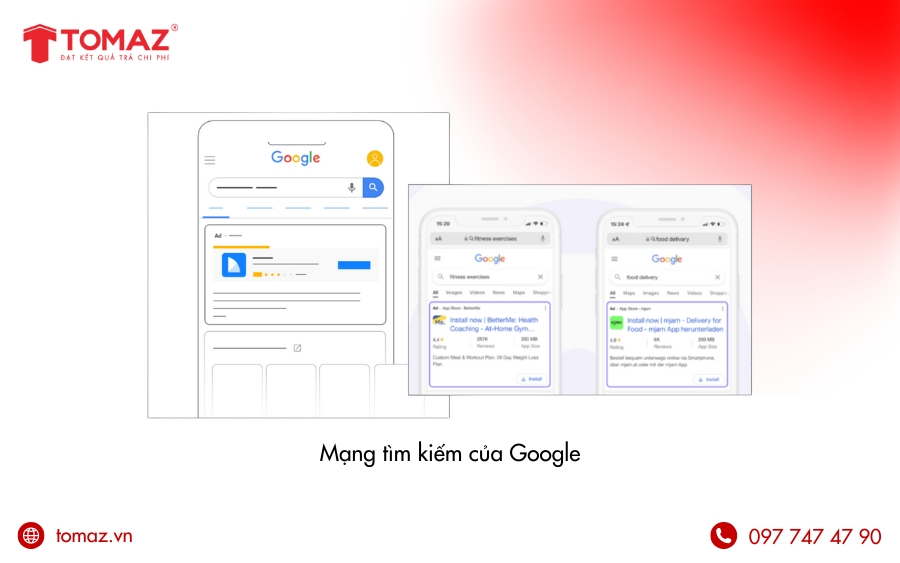 Quảng cáo ứng dụng hiển thị ở mạng tìm kiếm của Google