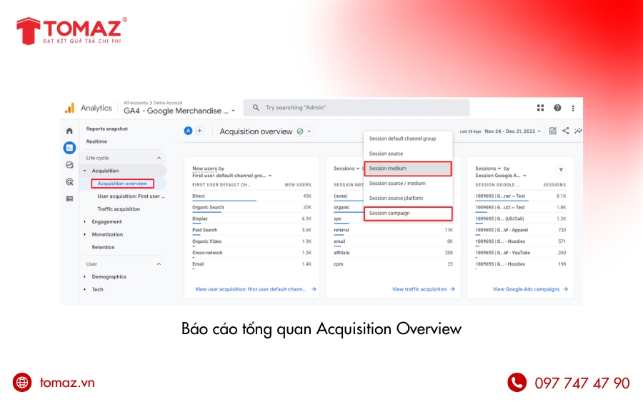 Cách xem Báo cáo tổng quan Acquisition Overview