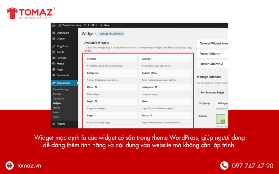 Widget mặc định trong WordPress