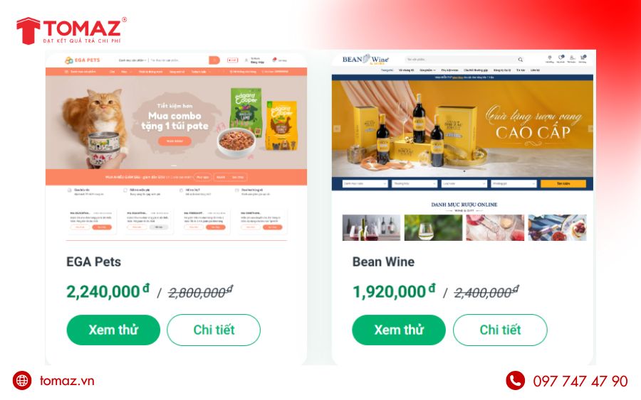Một số giao diện web được khách hàng chọn mua nhiều nhất 