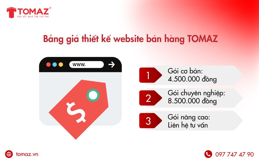 Đa dạng gói thiết kế web bán hàng với giá cả phải chăng chỉ có tại TOMAZ