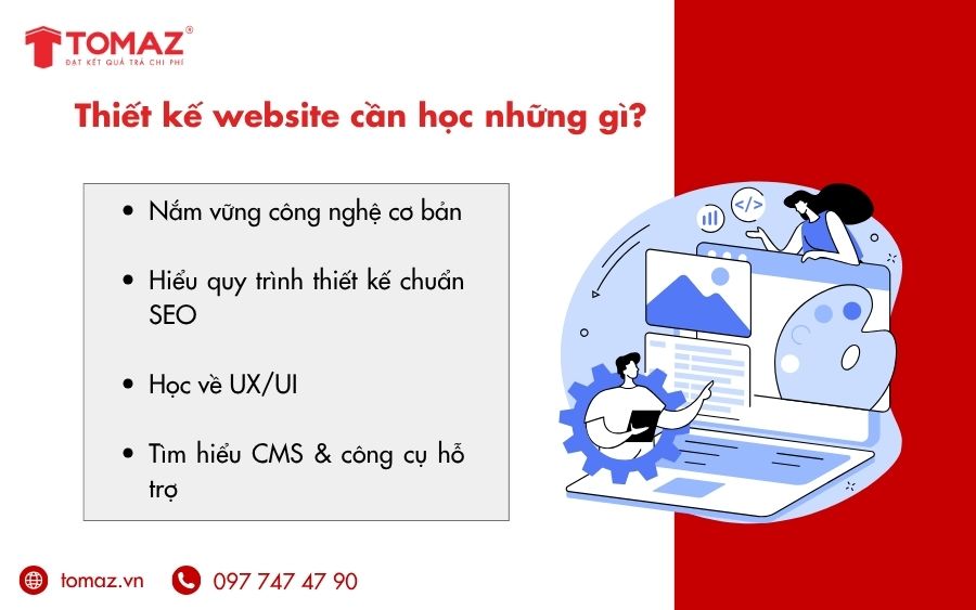 Thiết kế website chuyên nghiệp cần biết lập trình cơ bản, tối ưu SEO, hiểu UX/UI, đồng thời sử dụng CMS và công cụ phân tích để nâng cao hiệu quả
