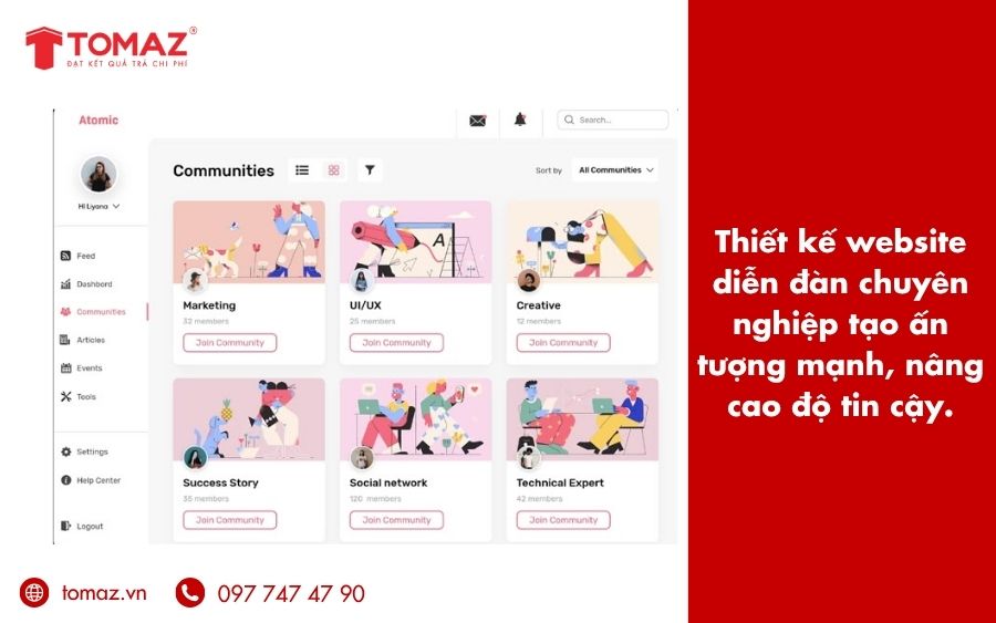 Giao diện chuyên nghiệp của website diễn đàn giúp doanh nghiệp tạo ấn tượng mạnh với khách hàng