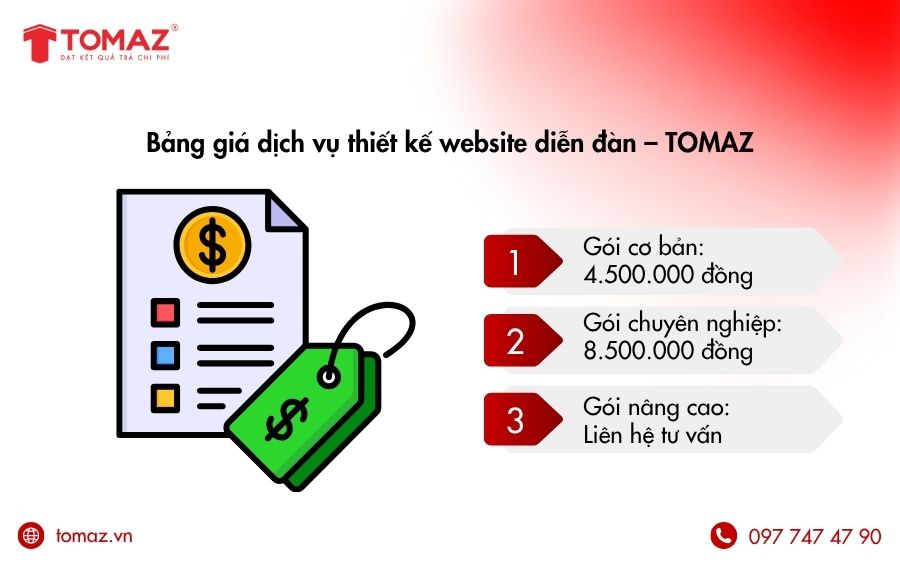Bảng giá dịch vụ thiết kế website tại TOMAZ được cung cấp rõ ràng và minh bạch với khách hàng