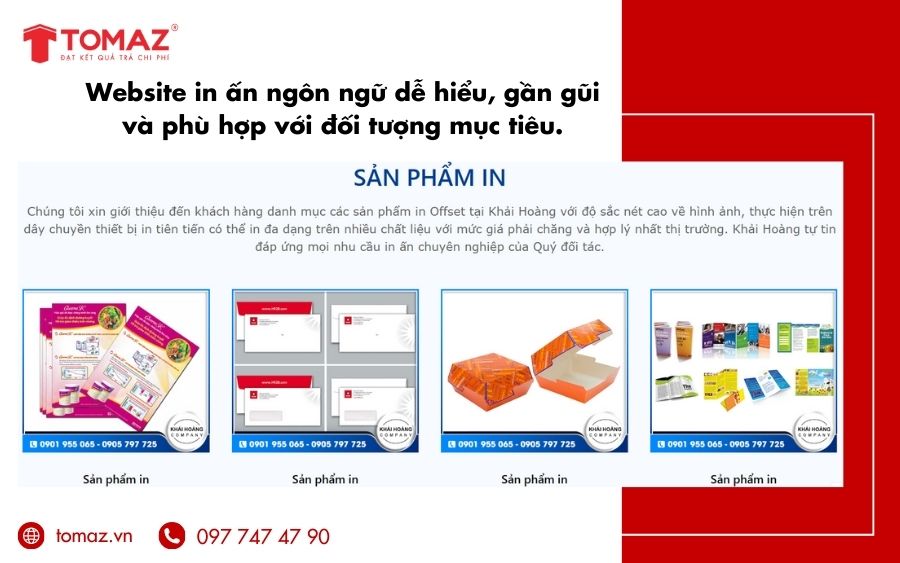 Website in ấn nên dùng tiếng Việt thân thiện, dễ hiểu để tiếp cận hiệu quả khách hàng trong nước.