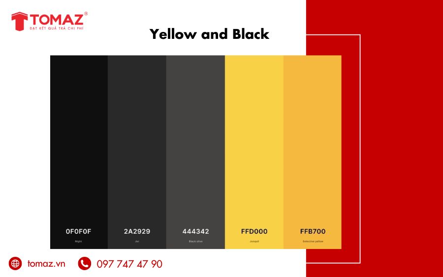 Bảng màu Yellow and Black thể hiện sự sang trọng, quý phái và đẳng cấp