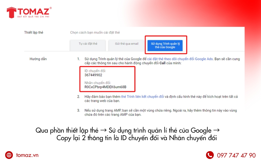 Copy ID chuyển đổi và Nhãn chuyển đổi