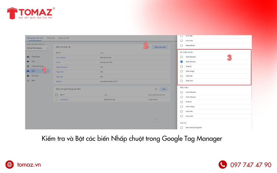 Bật các biến Nhấp chuột trong Google Tag Manager