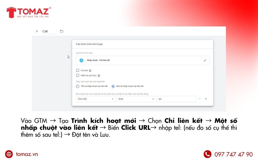 Tạo trình kích hoạt Gọi điện trong GTM
