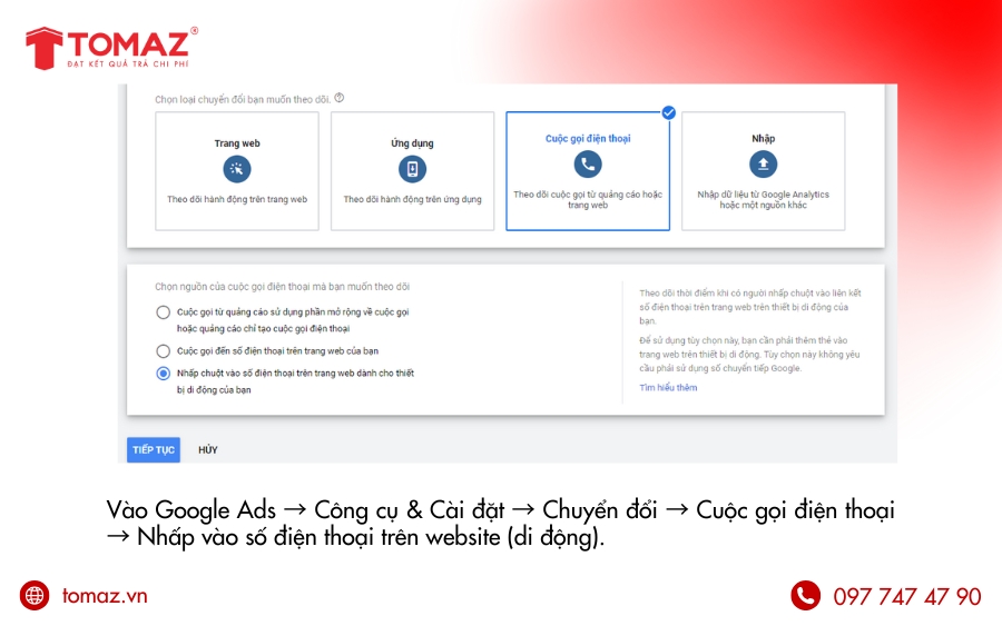 Chọn chuyển đổi cho Cuộc gọi điện thoại