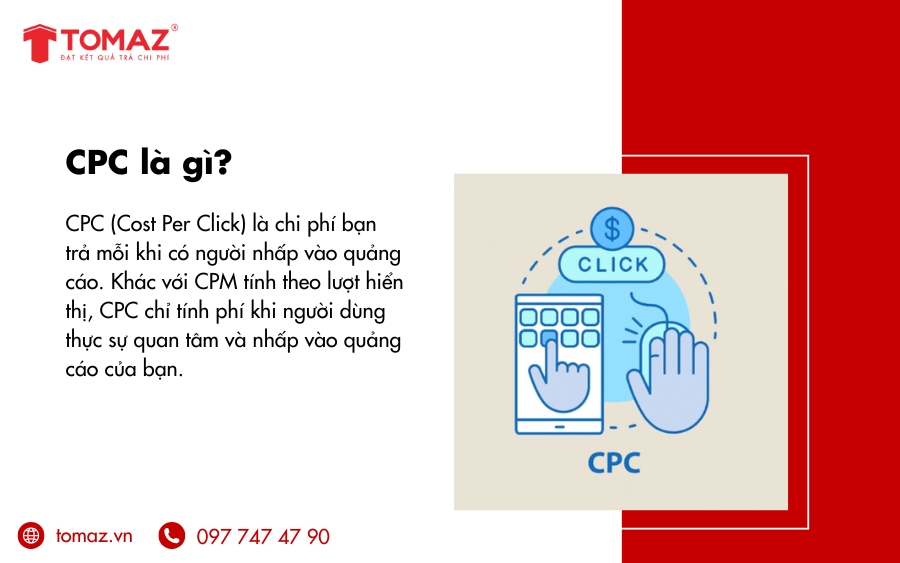 CPC là chi phí cần chi trả mỗi khi quảng cáo được người dùng nhấp vào