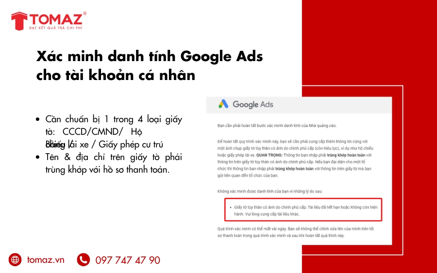 Quy trình xác minh danh tính tài khoản Google Ads cho tài khoản cá nhân