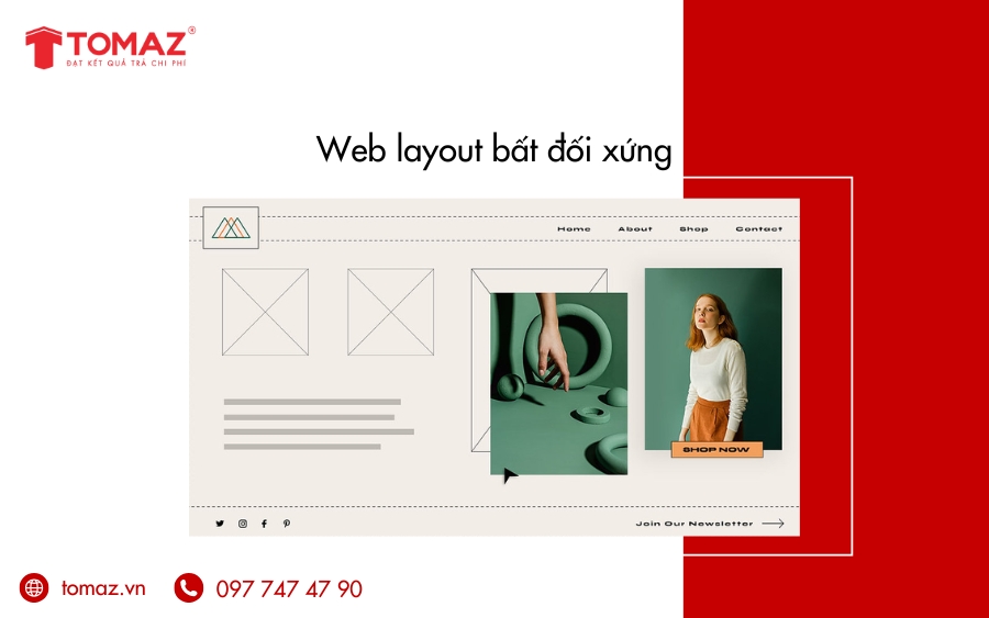 Các loại bố cục website đẹp, chuẩn SEO - Web layout bất đối xứng
