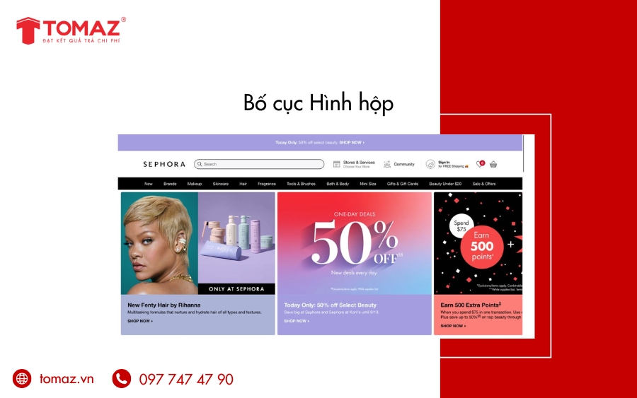 Các loại bố cục website đẹp, chuẩn SEO - Bố cục hình hộp