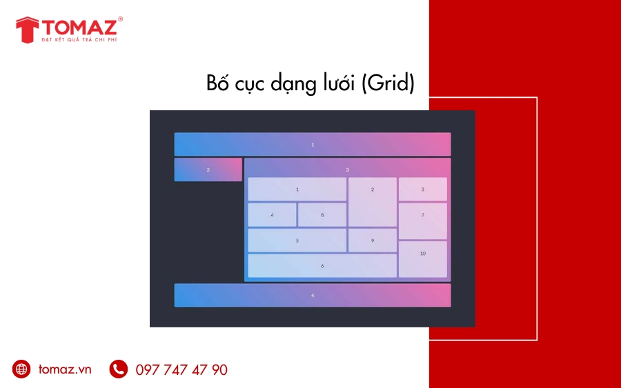 Các loại bố cục website đẹp, chuẩn SEO - Bố cục dạng lưới