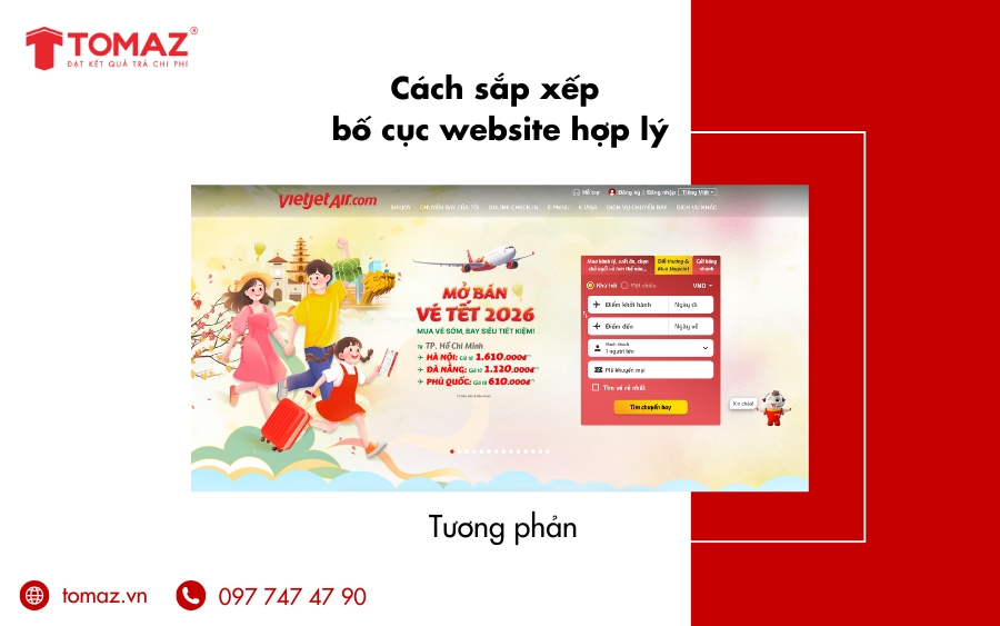 Cách sắp xếp bố cục website hợp lý - Nguyên tắc tương phản
