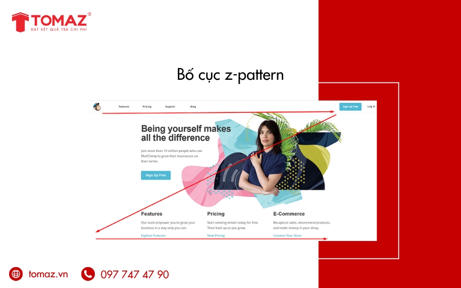 Các loại bố cục website đẹp, chuẩn SEO - Bố cục z-pattern