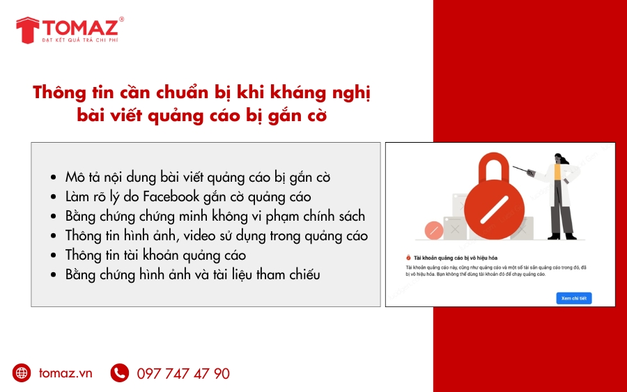 Thông tin cần chuẩn bị khi kháng nghị bài viết quảng cáo bị gắn cờ