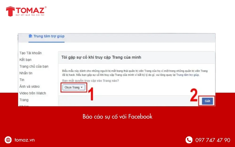 Gửi báo cáo sự cố Fanpage trực tiếp tới Facebook