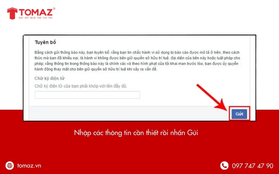 Nhập các thông tin nhấn rồi nhấn Gửi để hoàn tất quá trình báo cáo