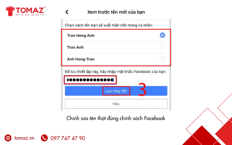Chỉnh sửa tên thật đúng chính sách Facebook