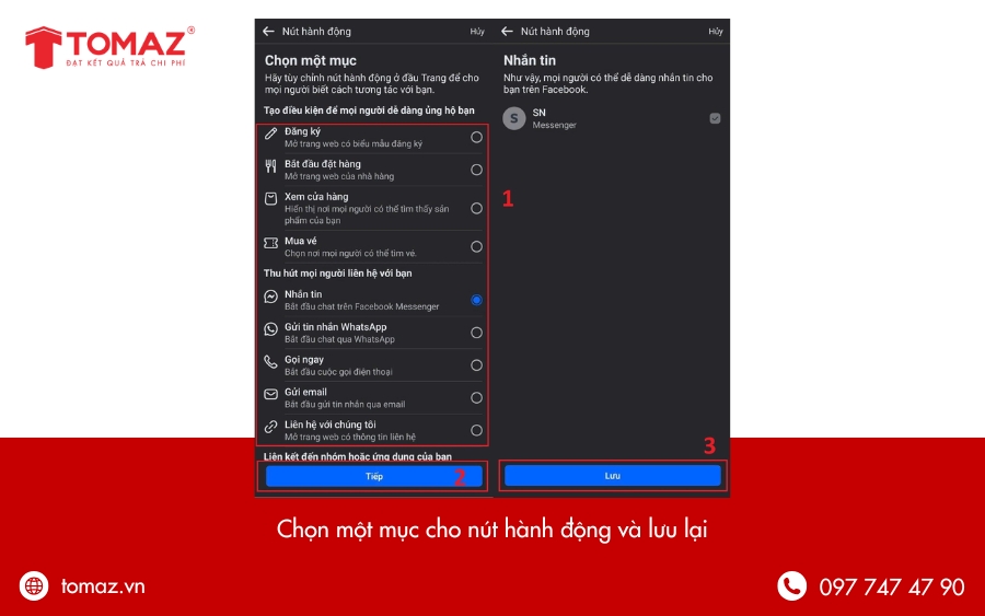 Chọn loại nút hành động 