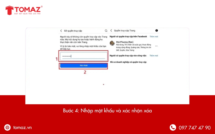 Nhập mật khẩu để xác nhận xóa quyền quản trị