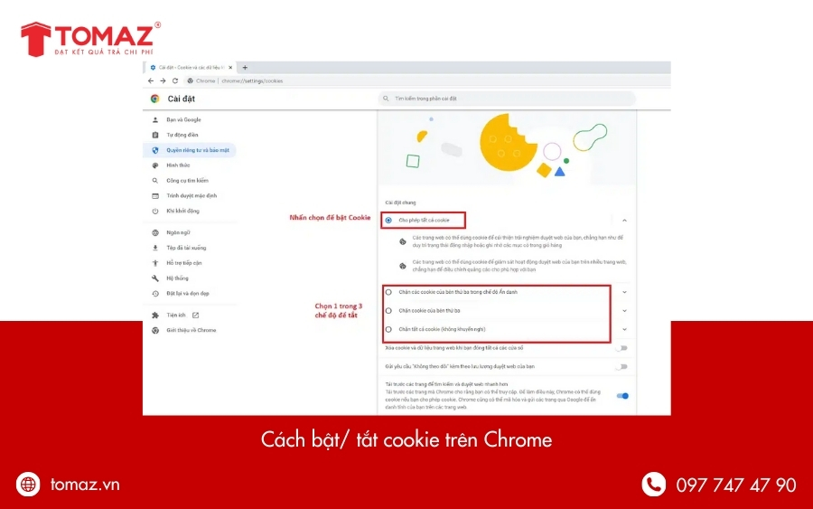 Cách bật / tắt Cookie trên trình duyệt Google Chrome
