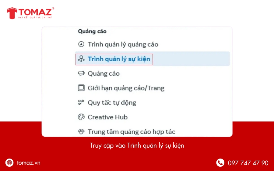 Truy cập vào trình quản lý sự kiện