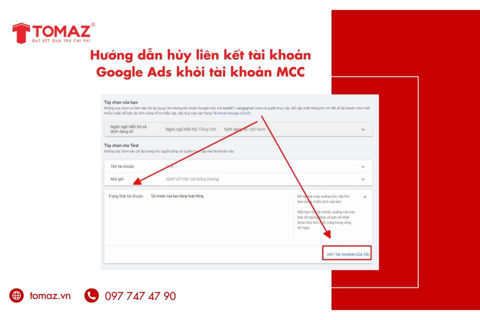 Hướng dẫn hủy liên kết tài khoản Google Ads khỏi tài khoản MCC