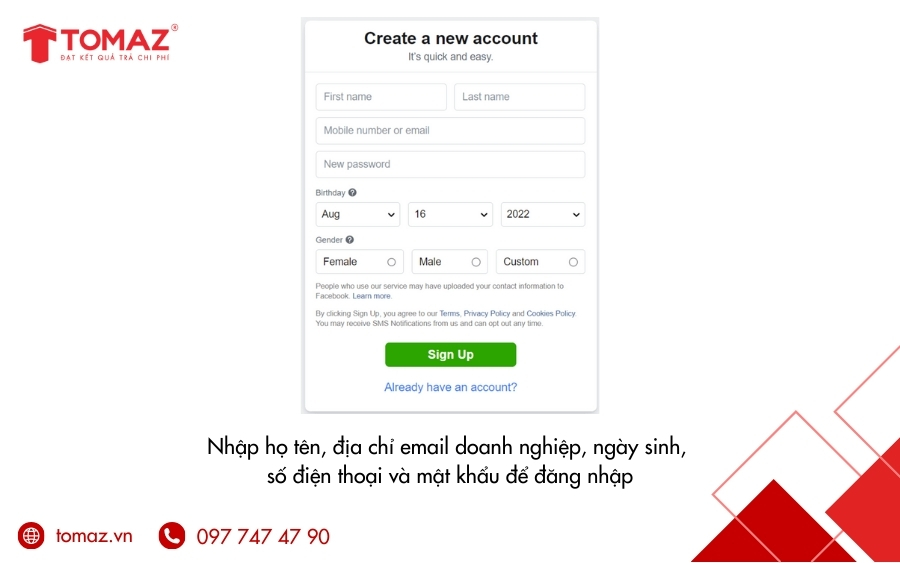 Điền thông tin liên hệ của bạn