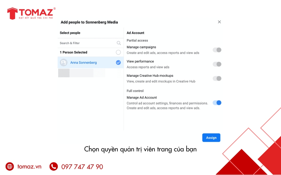 Thêm người và phân quyền quản trị viên trang
