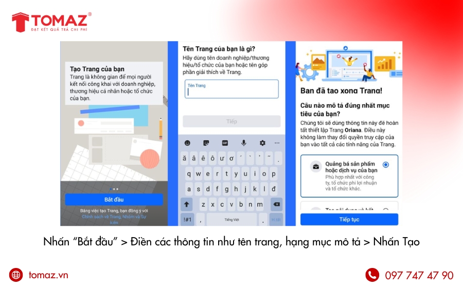 Chọn hạng mục và đặt tên Fanpage