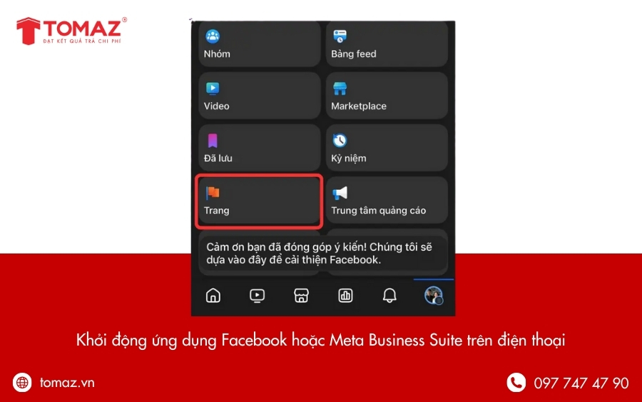 Mở ứng dụng Facebook hoặc Meta Business Suite