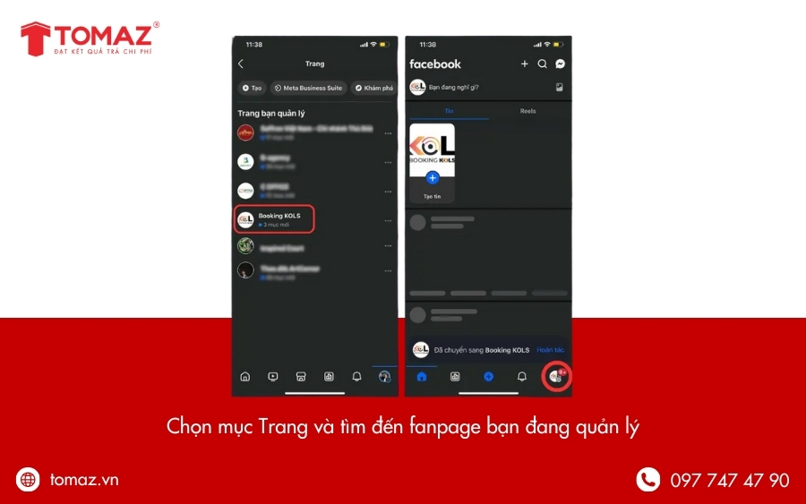 Truy cập danh sách Trang đang quản lý
