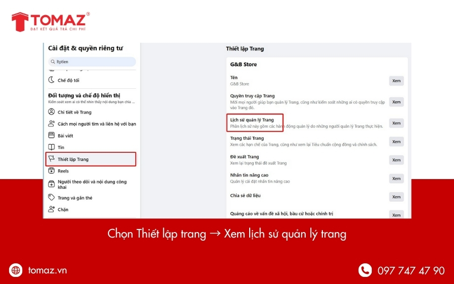 Truy cập lịch sử và quyền quản lý Trang